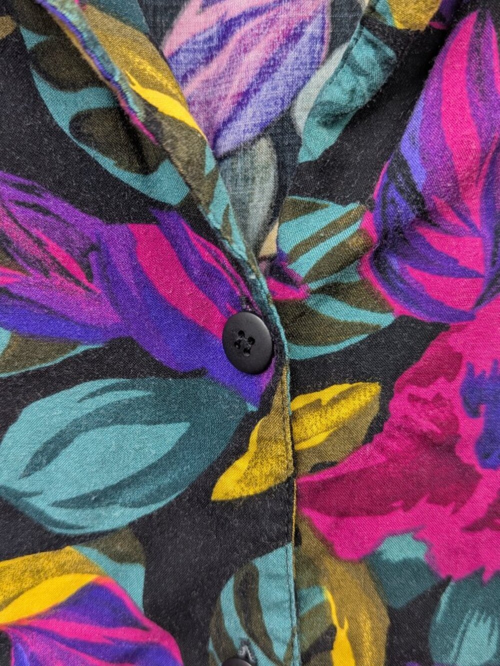 90s Notations M/L Vintage Floral Iris Print Button Up Top Purple Multi-Colored - Picture 3 of 5
